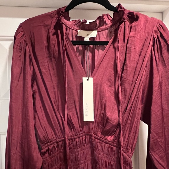 NWT- PINCH waist smocking tiered midi dress- deep wine - Picture 5 of 5